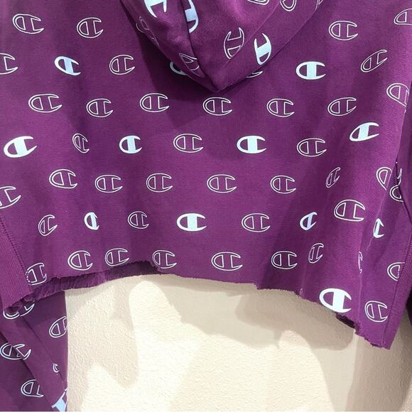 Champion Reverse Weave Purple Blue Logo Cropped Cutoff Hoodie Sweatshirt Large - Picture 7 of 11